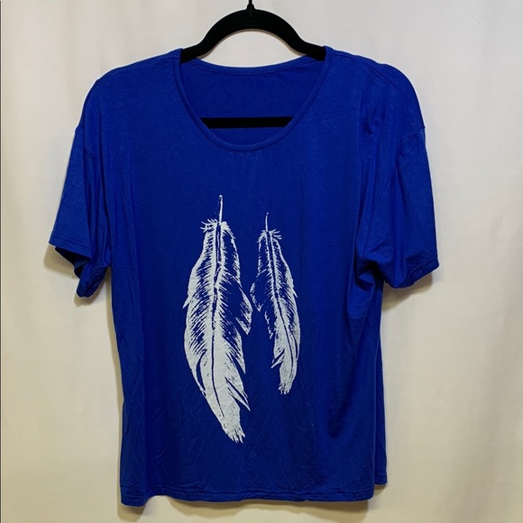 Tops - Blue T-Shirt with White Feather Design